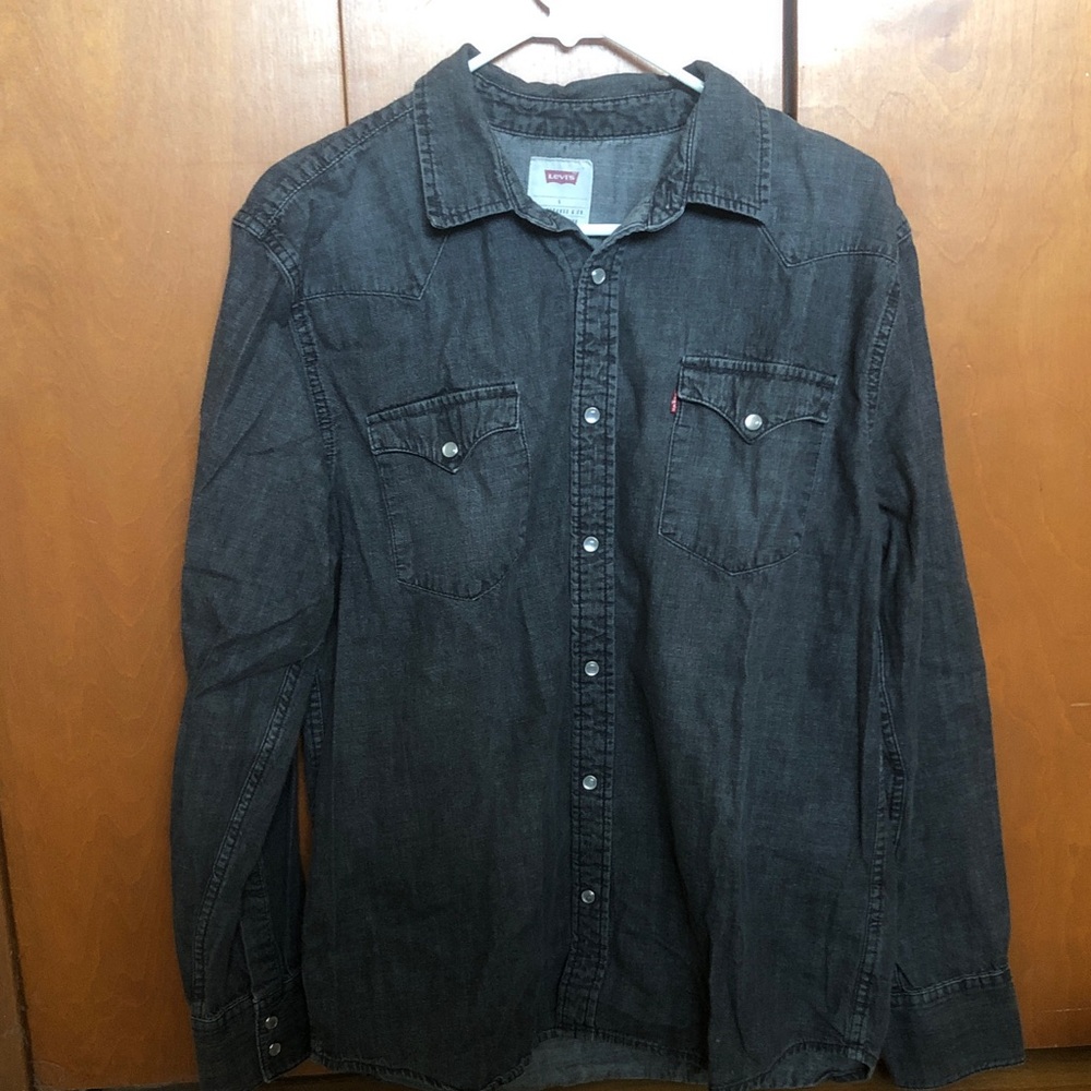 Levi's Mens Charcoal Grey/Black Button-Down Western Shirt